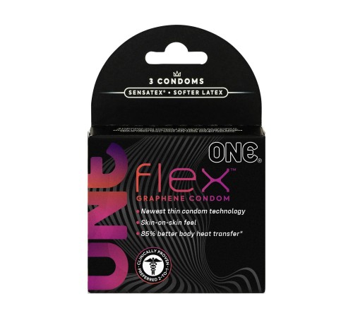 Презервативи ONE Flex Graphene Condom 3 шт, картонна коробка (м'ята упаковка!!!)