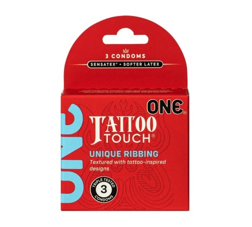 Презервативи ONE Tattoo Touch 3 шт, картонна коробка (м'ята упаковка!!!)