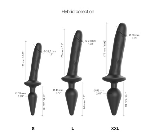 Анальна пробка з дилдо Strap-On-Me SWITCH PLUG-IN REALISTIC DILDO BLACK - L  (м'ята упаковка)