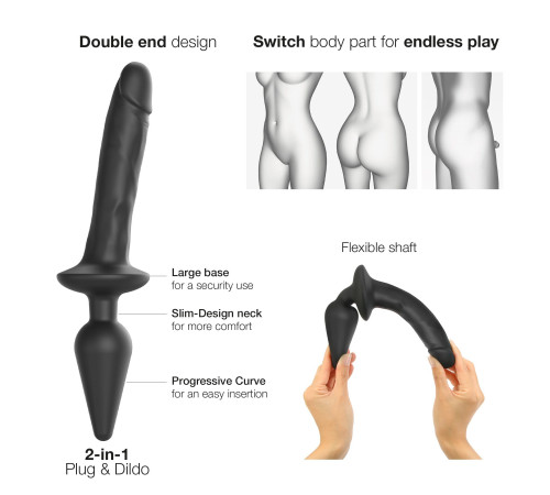 Анальна пробка з дилдо Strap-On-Me SWITCH PLUG-IN REALISTIC DILDO BLACK - L  (м'ята упаковка)