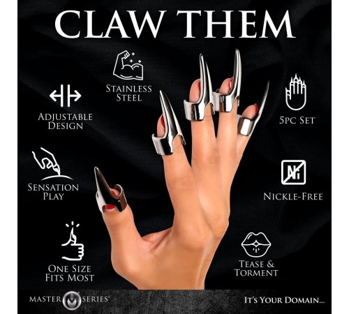 Набір кілець з кігтями Master Series Five-Piece Sensation Claw Rings - Silver (м'ята упаковка!!!)