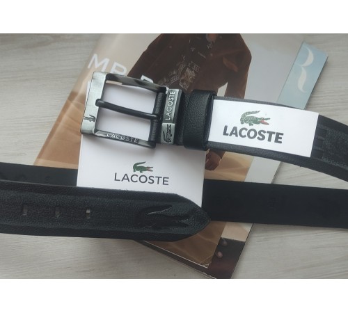 Мужской кожаный ремень для джинсов Lacoste черно-серый