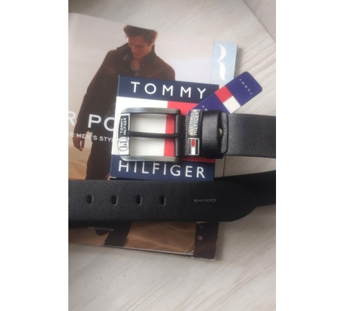 Кожаный мужской ремень для джинсов Tommy Hilfiger black