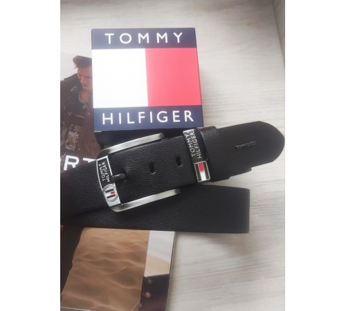 Кожаный мужской ремень для джинсов Tommy Hilfiger black