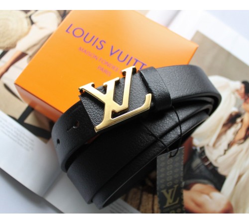 Женский кожаный ремень Louis Vuitton ширина 3 см пряжка золото черный