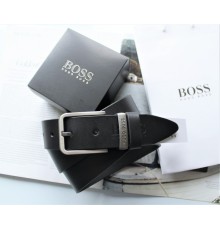 Мужской кожаный ремень Hugo Boss с коробкой и пакетом черный