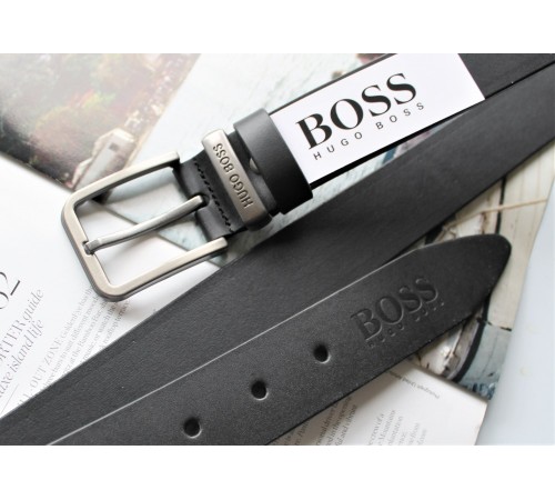 Мужской кожаный ремень Hugo Boss с коробкой и пакетом черный