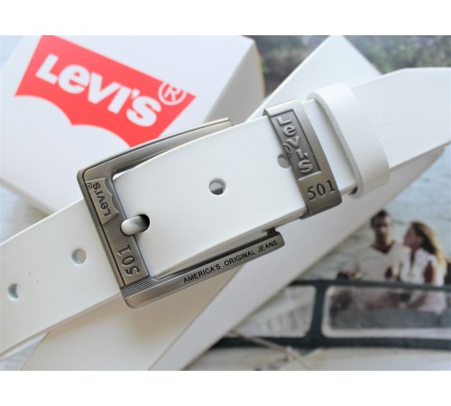 Мужской кожаный ремень Levis 501 white