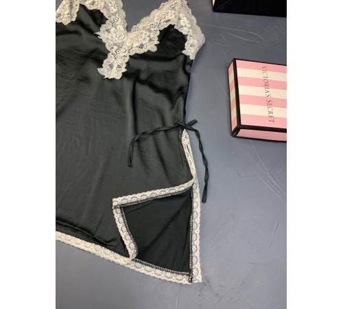 Пеньюар Victoria's secret модель 5 черный с бежевым кружевом  kk020