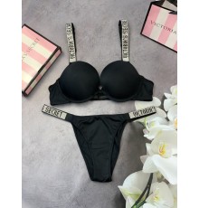 Комплект женский Victoria’s Secret Model Rhinestone топ+трусики Черный kk001