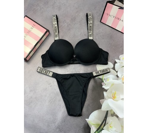 Комплект женский Victoria’s Secret Model Rhinestone топ+трусики Черный kk001