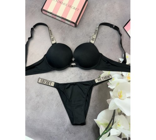 Комплект женский Victoria’s Secret Model Rhinestone топ+трусики Черный kk001