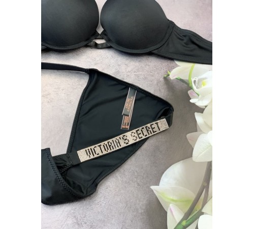 Комплект женский Victoria’s Secret Model Rhinestone топ+трусики Черный kk001