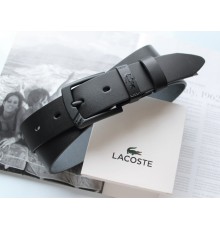 Кожаный мужской ремень с черной пряжкой Lacoste black