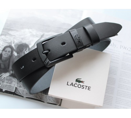 Кожаный мужской ремень с черной пряжкой Lacoste black