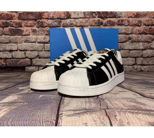 Мужские кроссовки Adidas Superstar (Черные с белым)