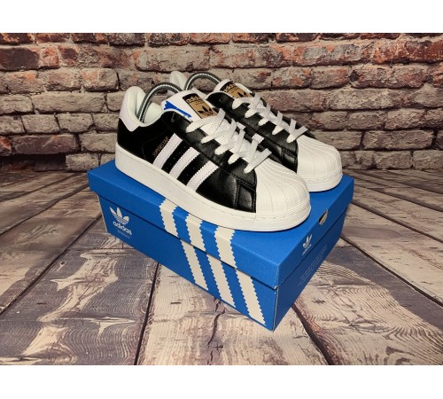 Мужские кроссовки Adidas Superstar (Черные с белым)