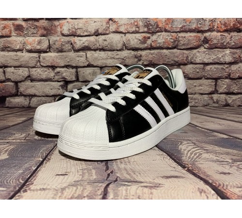 Мужские кроссовки Adidas Superstar (Черные с белым)