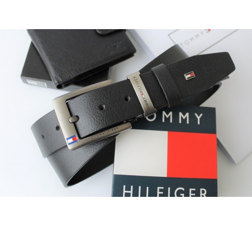 Мужской подарочный набор Tommy Hilfiger ремень и кошелек черные