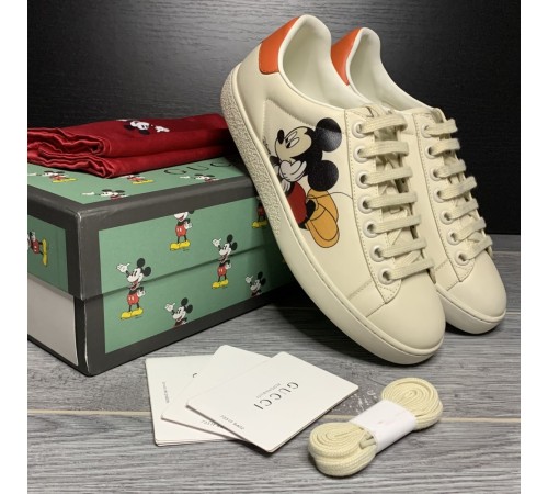 Женские  кожаные кеды Gucci Disney. Кроссовки Gucci Disney белые