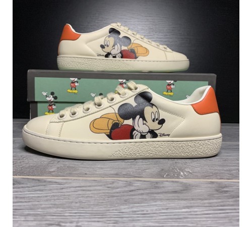 Женские  кожаные кеды Gucci Disney. Кроссовки Gucci Disney белые