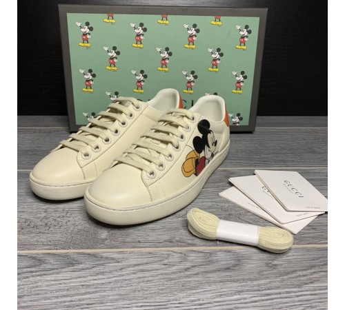 Женские  кожаные кеды Gucci Disney. Кроссовки Gucci Disney белые