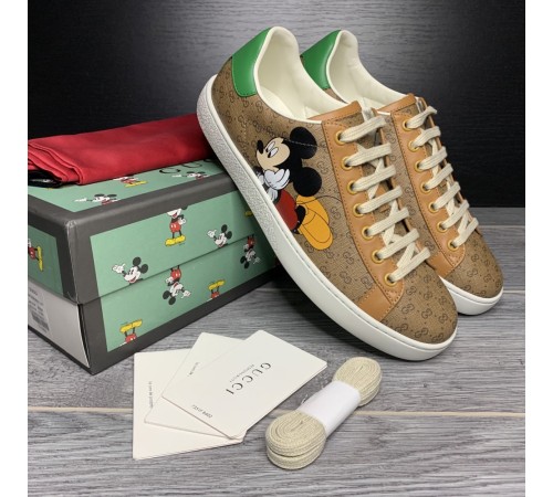 Женские  кожаные кеды Gucci Ace GG Disney. Кроссовки Gucci Disney