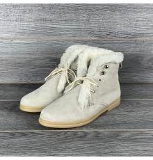 Зимние женские ботинки Loro Piana Ylvi Walk Ankle Boot на меху белые