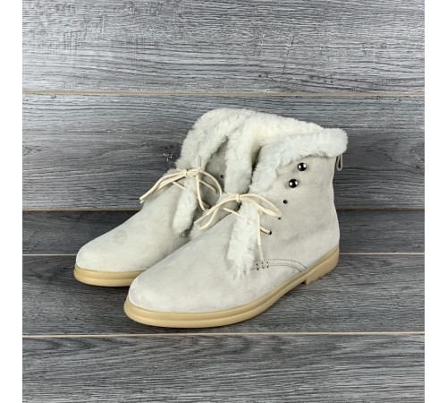 Зимние женские ботинки Loro Piana Ylvi Walk Ankle Boot на меху белые