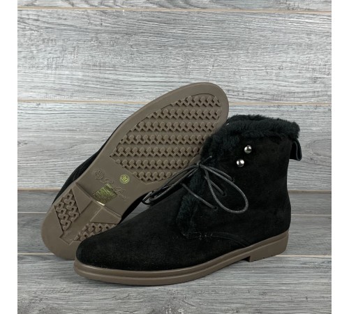 Зимние женские ботинки Loro Piana Ylvi Walk Ankle Boot на меху Черные