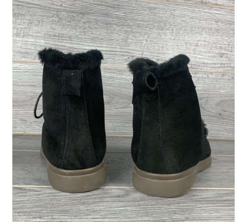 Зимние женские ботинки Loro Piana Ylvi Walk Ankle Boot на меху Черные