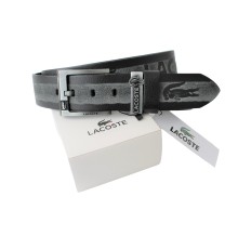 Мужской кожаный ремень для джинсов Lacoste black&grey