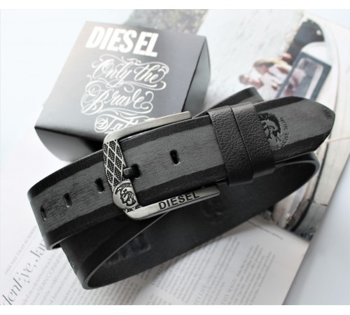 Мужской кожаный ремень для джинсов Diesel black&grey