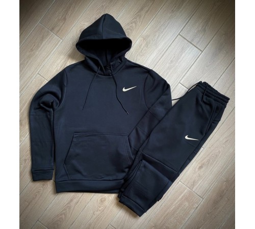 Зимний спортивный костюм Nike с начесом черный худи + черные штаны RD013/RD015