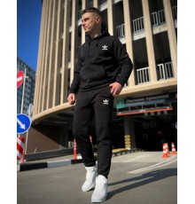 Зимний спортивный костюм Adidas с начесом черный худи + черные штаны RD022/RD024