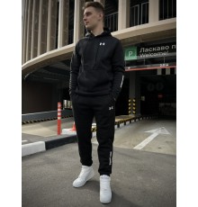 Зимний спортивный костюм Under Armour с начесом черный худи + черные штаны RD031/RD033