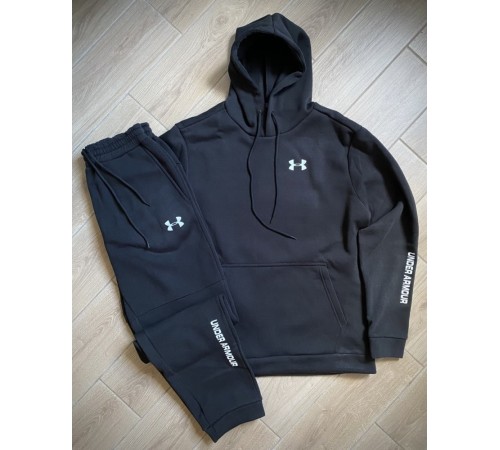 Зимний спортивный костюм Under Armour с начесом черный худи + черные штаны RD031/RD033