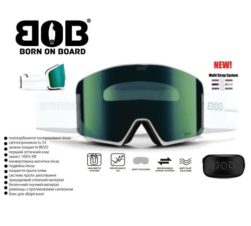 Маска гірськолижна BOB Life S3 White/Green Lens (GOG-023)