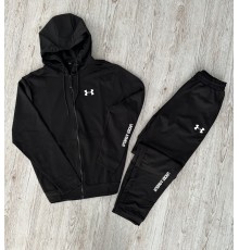 Демісезонний спортивний костюм Under Armour чорна кофта на змійці + чорні штани (двонитка) RD145/RD150