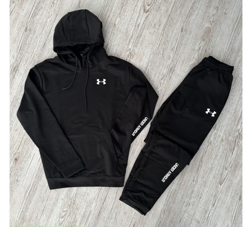 Комплект 3 в 1 Демісезонний спортивний костюм Under Armour чорний худі + чорні штани (двонитка) + Футболка чорна Under Armour