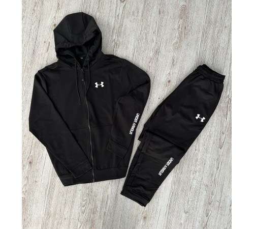 Комплект 3 в 1 Демісезонний спортивний костюм Under Armour чорна кофта на змійці + чорні штани (двонитка) + Футболка біла Under