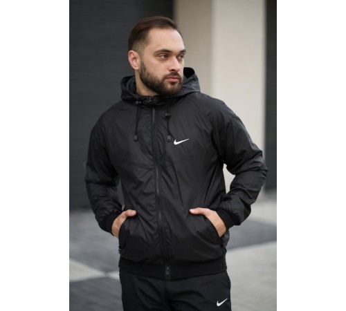 Комплект чоловічий Nike: вітровка "Windrunner Jacket" чорна + штани "President" чорні. Барсетка у подарунок!