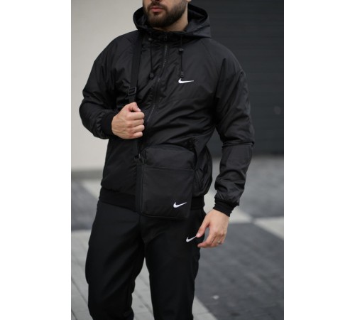 Комплект чоловічий Nike: вітровка "Windrunner Jacket" чорна + штани "President" чорні. Барсетка у подарунок!