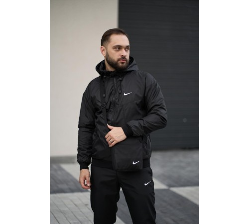 Комплект чоловічий Nike: вітровка "Windrunner Jacket" чорна + штани "President" чорні. Барсетка у подарунок!