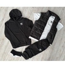 Комплект 5 в 1 Adidas чорний худі + чорні штані + чорна жилетка + біла футболка + 2 пари шкарпеток (чорні та білі)