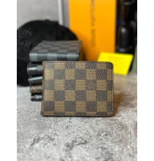 Мужской кожаный кошелек Louis Vuitton Damier Ebene коричневый k021-2