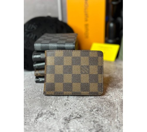 Мужской кожаный кошелек Louis Vuitton Damier Ebene коричневый k021-2