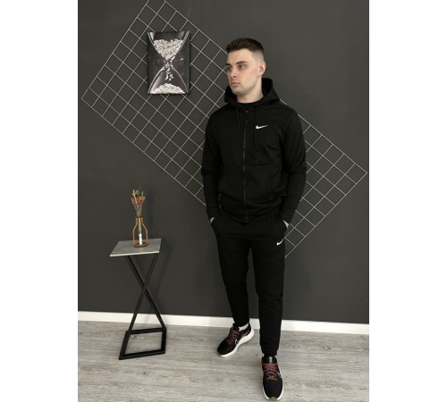 Комплект 5 в 1 Nike чорна кофта на змійці + чорні штані + чорна жилетка + чорна футболка + 2 пари шкарпеток (чорні та білі)