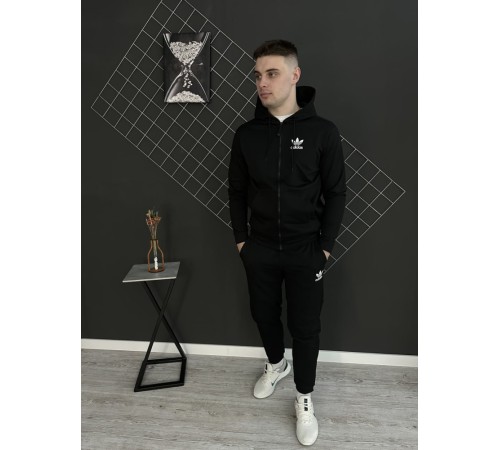 Комплект 5 в 1 Adidas чорна кофта на змійці + чорні штані + чорна жилетка + чорна футболка + 2 пари шкарпеток (чорні та білі)