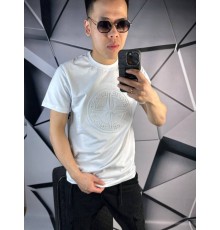 Футболка Stone Island белая с лого на груди mf023